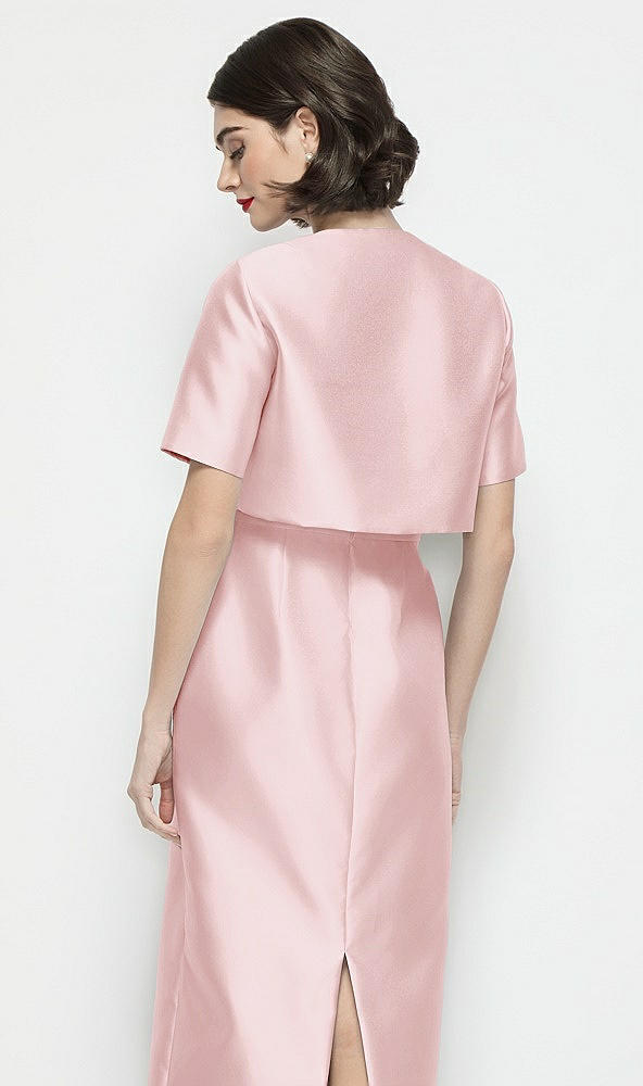 Back View - Ballet Pink Jewel Neck Cropped Satin Jacket