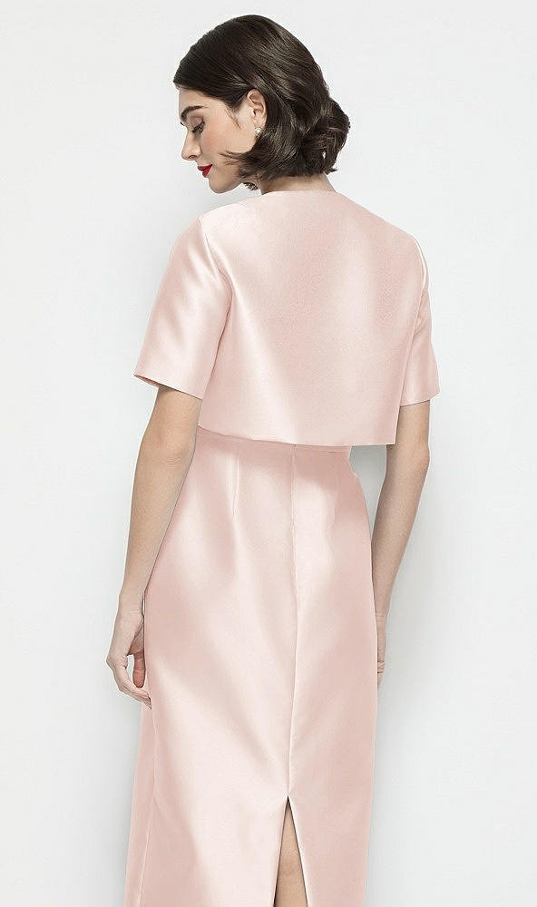 Back View - Blush Jewel Neck Cropped Satin Jacket