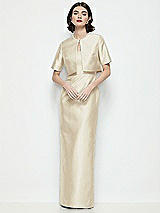 Alt View 1 Thumbnail - Champagne Jewel Neck Cropped Satin Jacket