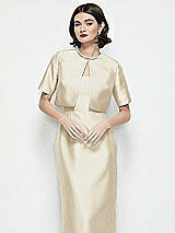 Front View Thumbnail - Champagne Jewel Neck Cropped Satin Jacket