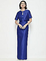 Alt View 1 Thumbnail - Cobalt Blue Jewel Neck Cropped Satin Jacket