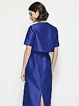 Rear View Thumbnail - Cobalt Blue Jewel Neck Cropped Satin Jacket