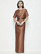 Alt View 1 Thumbnail - Cognac Jewel Neck Cropped Satin Jacket