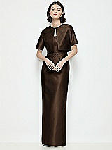 Alt View 1 Thumbnail - Espresso Jewel Neck Cropped Satin Jacket