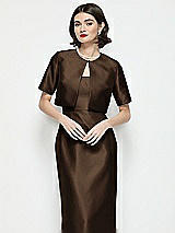 Front View Thumbnail - Espresso Jewel Neck Cropped Satin Jacket
