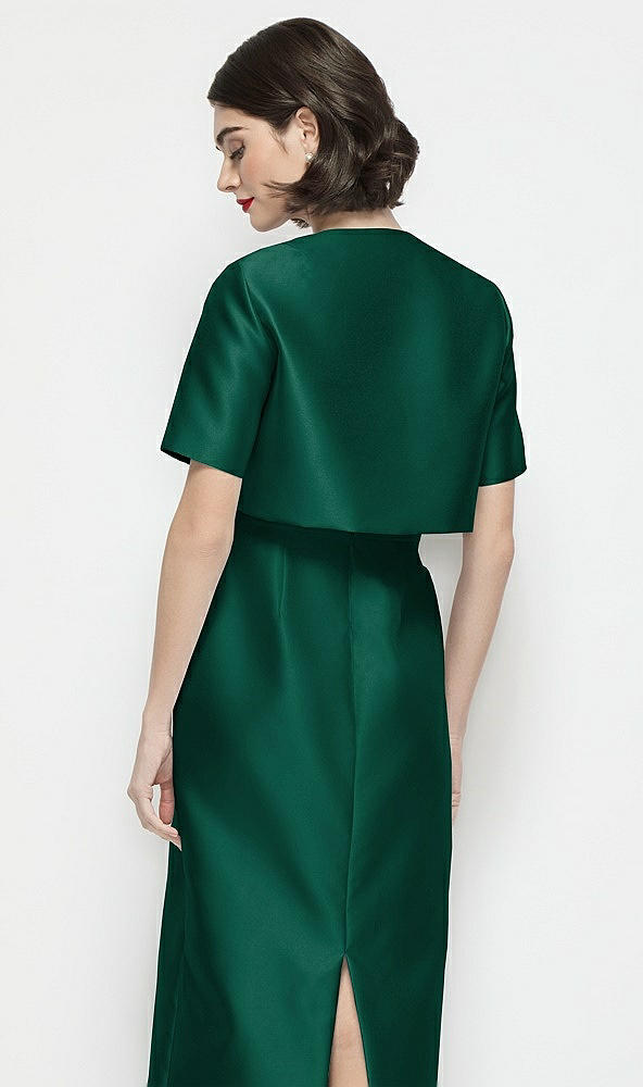 Back View - Hunter Green Jewel Neck Cropped Satin Jacket