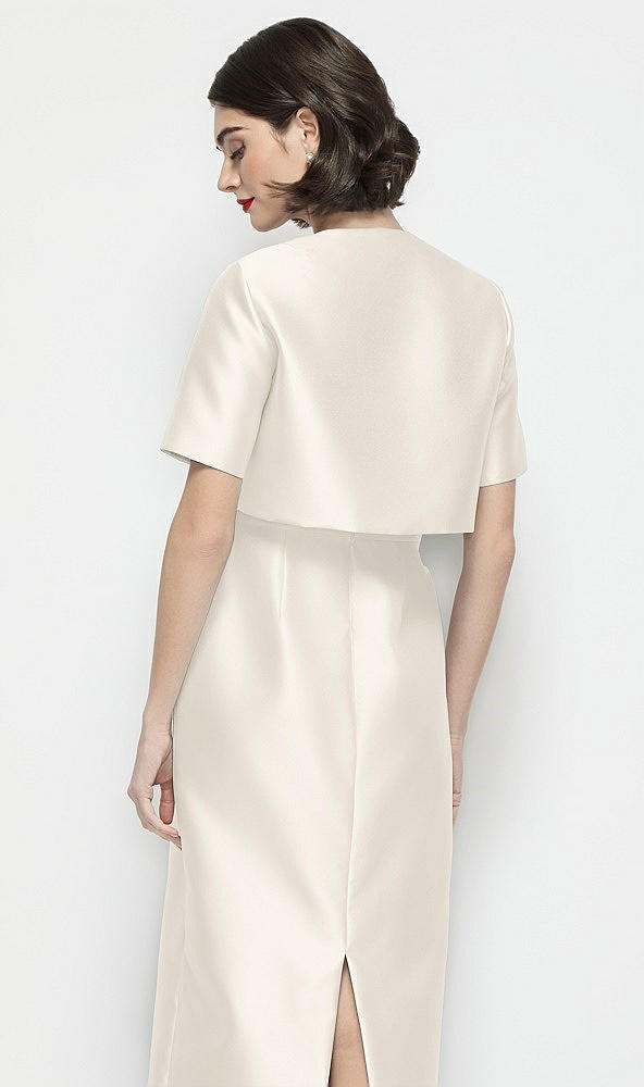 Back View - Ivory Jewel Neck Cropped Satin Jacket