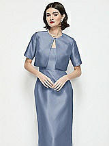 Front View Thumbnail - Larkspur Blue Jewel Neck Cropped Satin Jacket