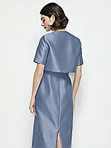 Rear View Thumbnail - Larkspur Blue Jewel Neck Cropped Satin Jacket