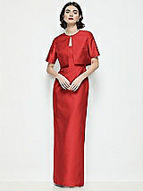 Alt View 1 Thumbnail - Poppy Red Jewel Neck Cropped Satin Jacket