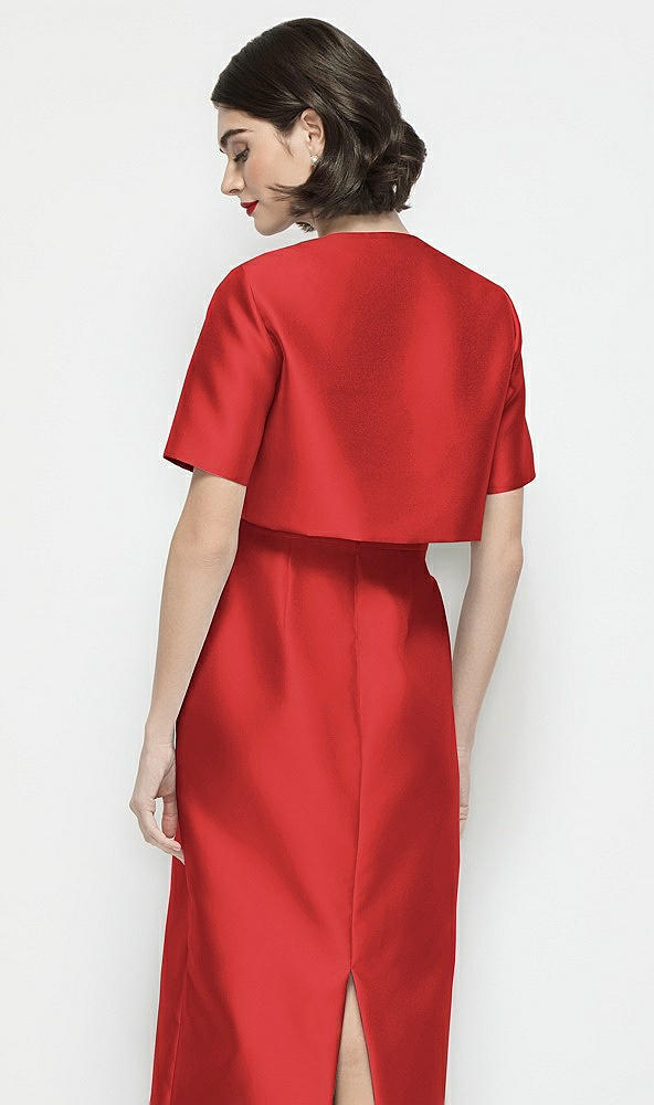 Back View - Poppy Red Jewel Neck Cropped Satin Jacket