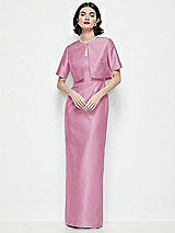Alt View 1 Thumbnail - Powder Pink Jewel Neck Cropped Satin Jacket