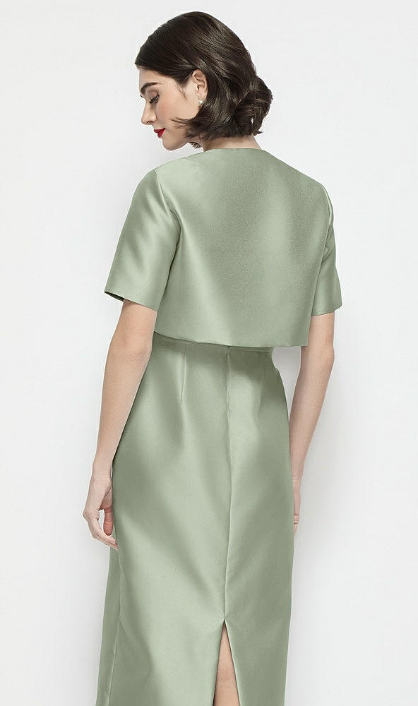 Back View - Sage Jewel Neck Cropped Satin Jacket