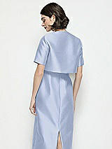 Rear View Thumbnail - Sky Blue Jewel Neck Cropped Satin Jacket