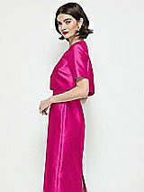 Side View Thumbnail - Think Pink Jewel Neck Cropped Satin Jacket