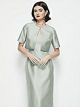 Front View Thumbnail - Willow Green Jewel Neck Cropped Satin Jacket