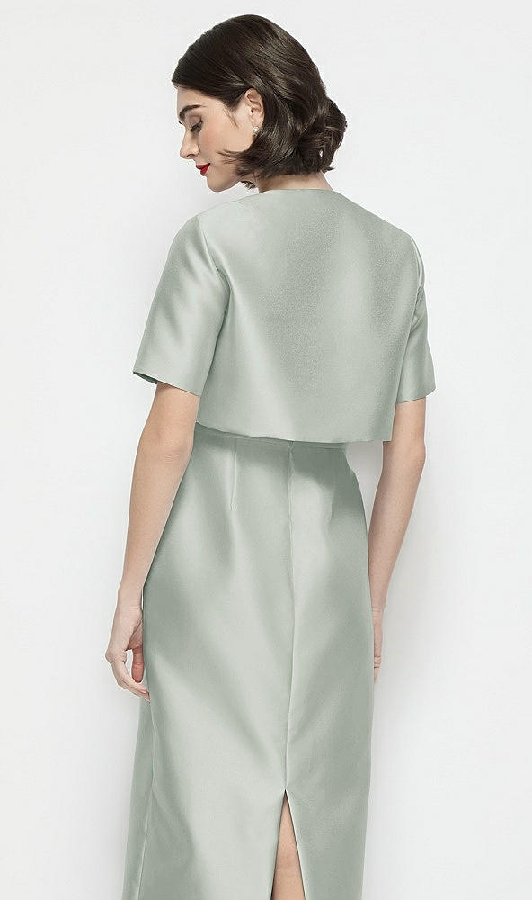 Back View - Willow Green Jewel Neck Cropped Satin Jacket