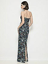 Rear View Thumbnail - Black Multi Strapless Column Stretch Floral Sequin Maxi Dress