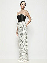 Front View Thumbnail - Black / Botanica Strapless Satin Maxi Dress with Black and White Floral Column Skirt