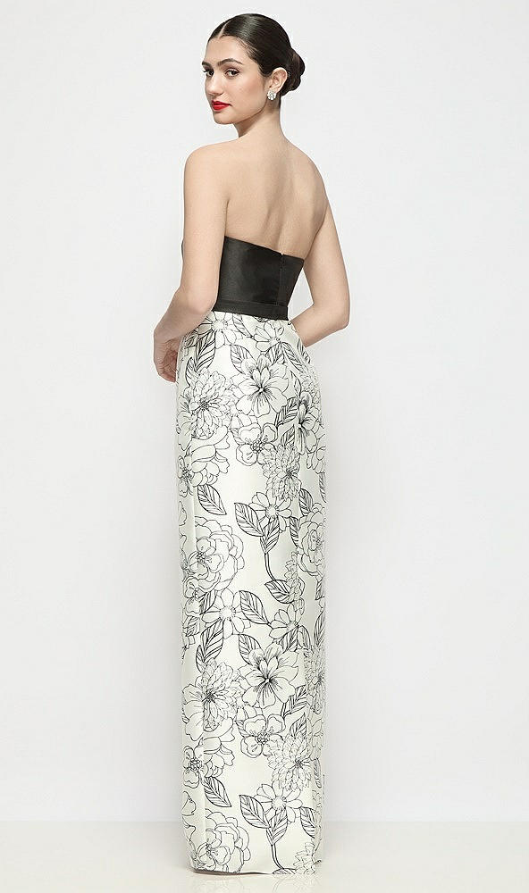 Back View - Black / Botanica Strapless Satin Maxi Dress with Black and White Floral Column Skirt