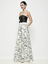 Front View Thumbnail - Black / Botanica Strapless Satin Maxi Dress with Black and White Floral Circle Skirt