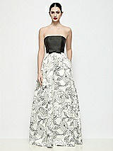 Side View Thumbnail - Black / Botanica Strapless Satin Maxi Dress with Black and White Floral Circle Skirt