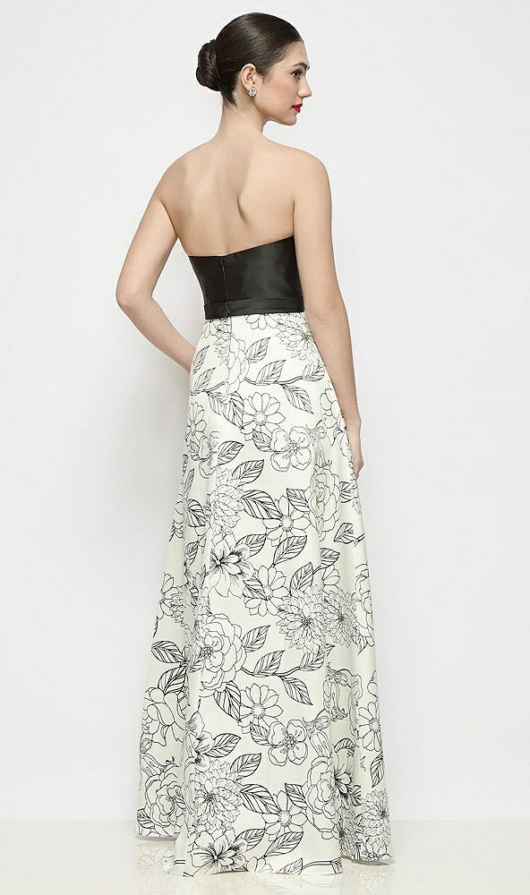Back View - Black / Botanica Strapless Satin Maxi Dress with Black and White Floral Circle Skirt