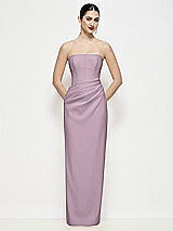 Front View Thumbnail - Suede Rose Strapless Asymmertical Drop Waist Corset Maxi Dress with Column Skirt
