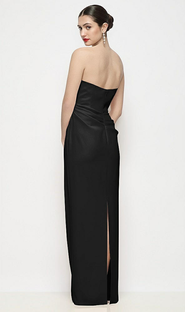 Back View - Black Strapless Asymmertical Drop Waist Corset Maxi Dress with Column Skirt