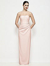 Front View Thumbnail - Blush Strapless Asymmertical Drop Waist Corset Maxi Dress with Column Skirt