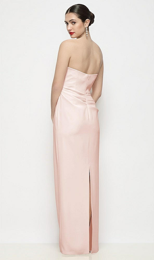Back View - Blush Strapless Asymmertical Drop Waist Corset Maxi Dress with Column Skirt