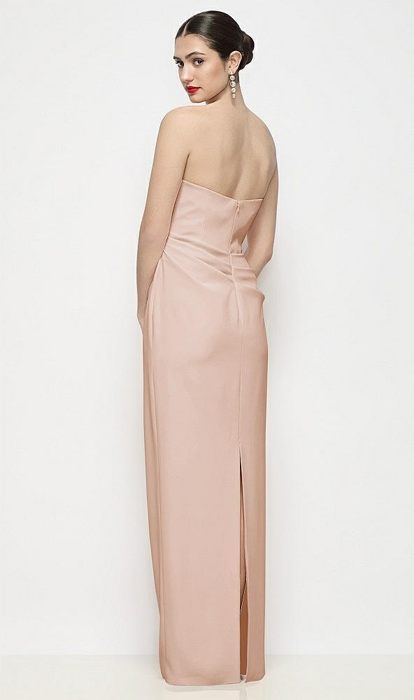 Back View - Cameo Strapless Asymmertical Drop Waist Corset Maxi Dress with Column Skirt