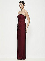 Side View Thumbnail - Cabernet Strapless Asymmertical Drop Waist Corset Maxi Dress with Column Skirt
