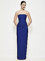 Front View Thumbnail - Cobalt Blue Strapless Asymmertical Drop Waist Corset Maxi Dress with Column Skirt