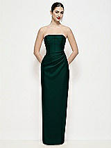 Front View Thumbnail - Evergreen Strapless Asymmertical Drop Waist Corset Maxi Dress with Column Skirt