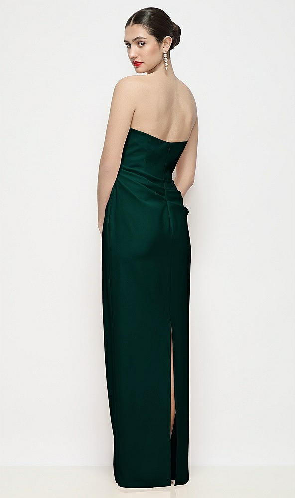 Back View - Evergreen Strapless Asymmertical Drop Waist Corset Maxi Dress with Column Skirt