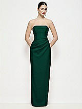 Front View Thumbnail - Hunter Green Strapless Asymmertical Drop Waist Corset Maxi Dress with Column Skirt