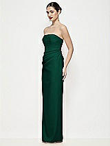 Side View Thumbnail - Hunter Green Strapless Asymmertical Drop Waist Corset Maxi Dress with Column Skirt