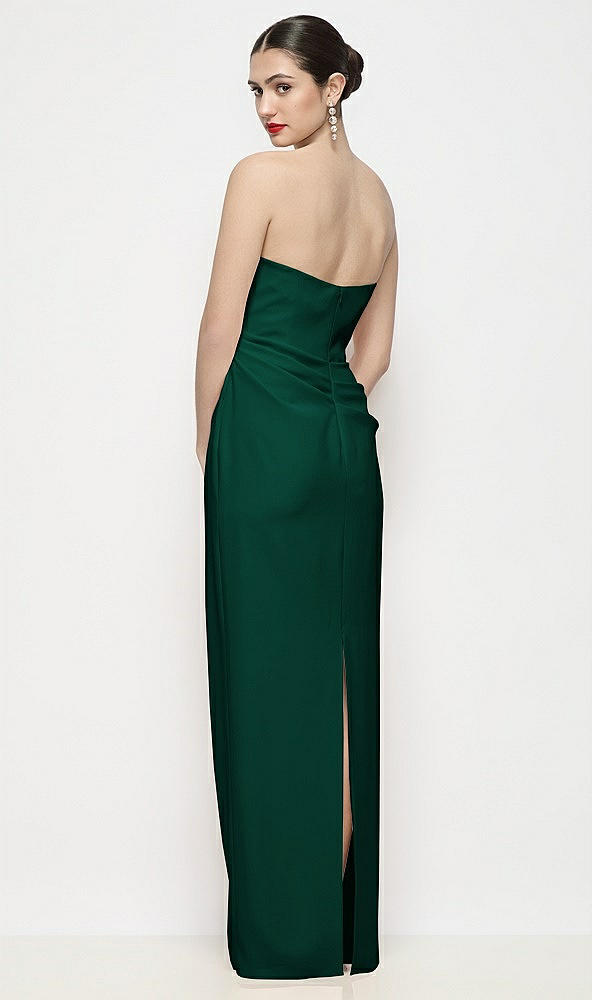 Back View - Hunter Green Strapless Asymmertical Drop Waist Corset Maxi Dress with Column Skirt