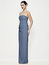 Side View Thumbnail - Larkspur Blue Strapless Asymmertical Drop Waist Corset Maxi Dress with Column Skirt
