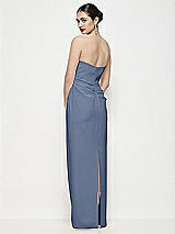 Rear View Thumbnail - Larkspur Blue Strapless Asymmertical Drop Waist Corset Maxi Dress with Column Skirt