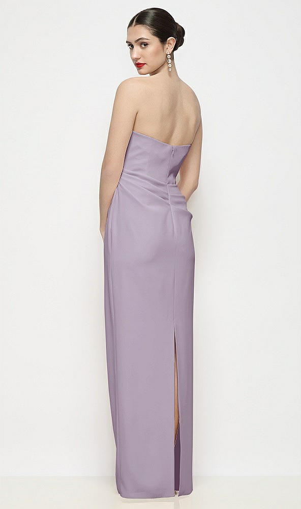 Back View - Lilac Haze Strapless Asymmertical Drop Waist Corset Maxi Dress with Column Skirt