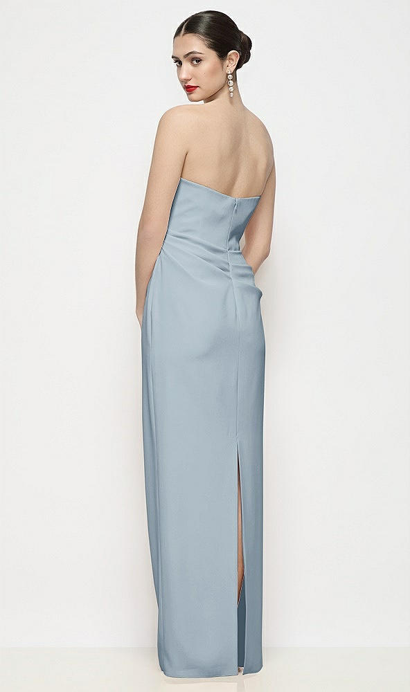 Back View - Mist Strapless Asymmertical Drop Waist Corset Maxi Dress with Column Skirt