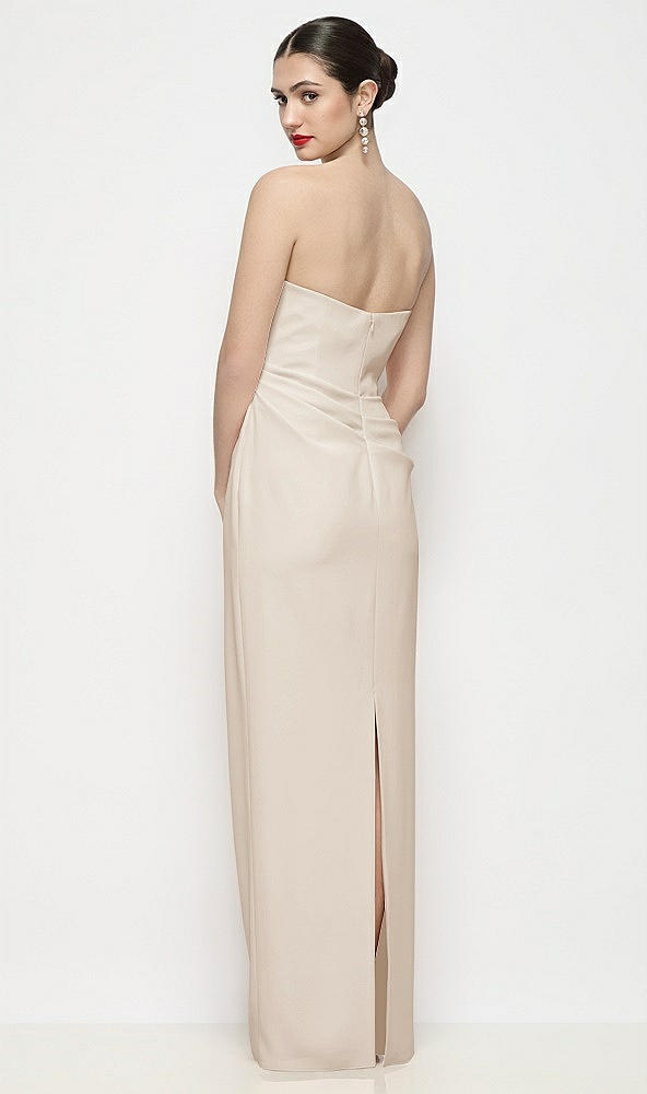Back View - Oat Strapless Asymmertical Drop Waist Corset Maxi Dress with Column Skirt