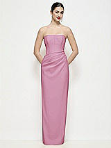 Front View Thumbnail - Powder Pink Strapless Asymmertical Drop Waist Corset Maxi Dress with Column Skirt