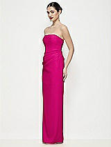 Side View Thumbnail - Think Pink Strapless Asymmertical Drop Waist Corset Maxi Dress with Column Skirt