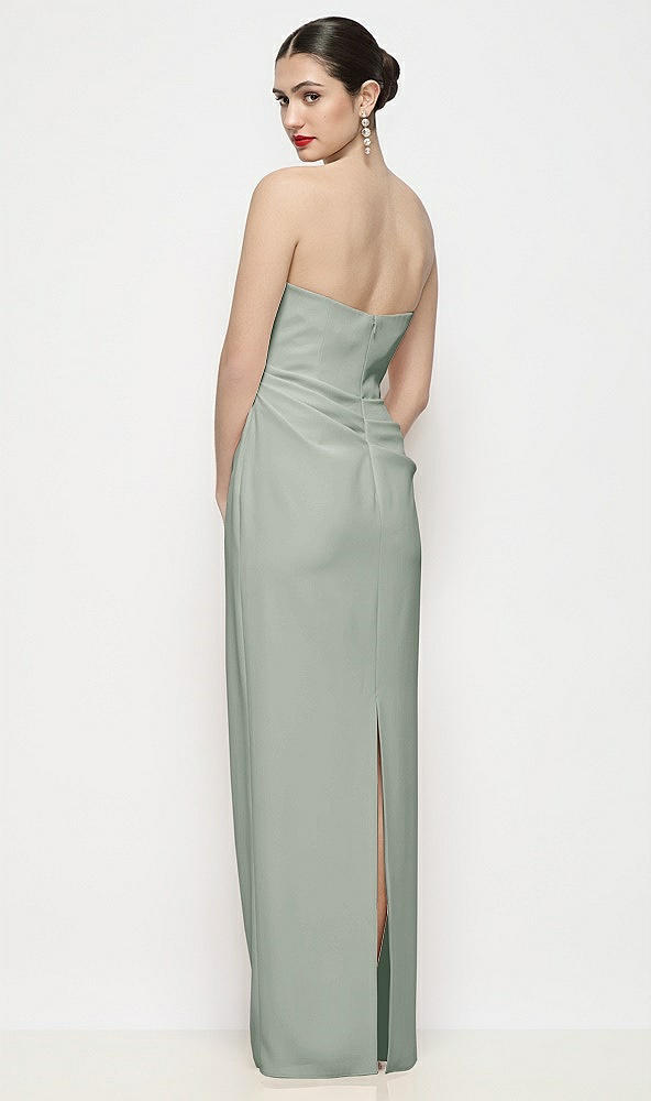 Back View - Willow Green Strapless Asymmertical Drop Waist Corset Maxi Dress with Column Skirt