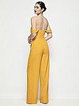 Rear View Thumbnail - NYC Yellow Off-the-Shoulder Basque Neck Crepe Wide Leg Formal Jumpsuit
