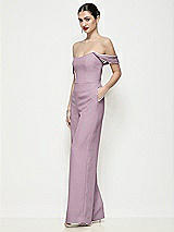 Side View Thumbnail - Suede Rose Off-the-Shoulder Basque Neck Crepe Wide Leg Formal Jumpsuit