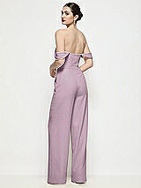 Rear View Thumbnail - Suede Rose Off-the-Shoulder Basque Neck Crepe Wide Leg Formal Jumpsuit
